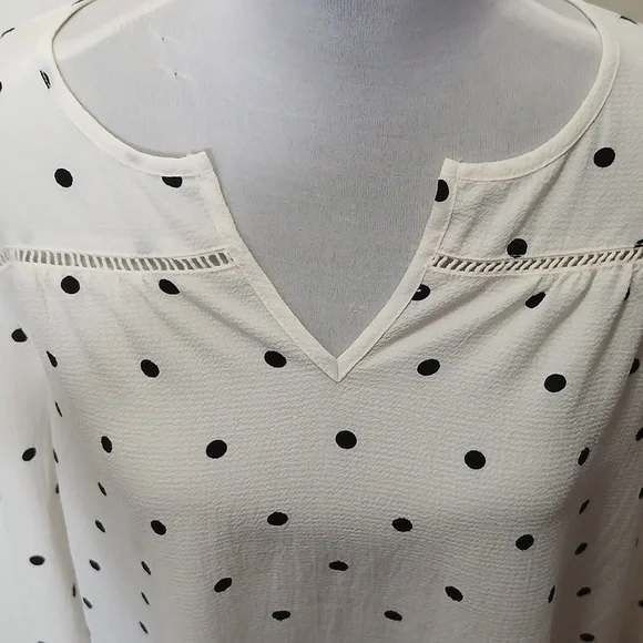 Fever women's slit collar polka dot quarter sleeve blouse size large - Picture 8 of 13